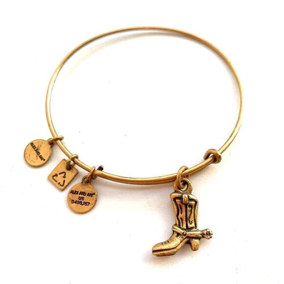 Alex and Ani Cowgirl Boot Charm Bracelet Gold Finish - Expands 2"-3.5” - Picture 2 of 2